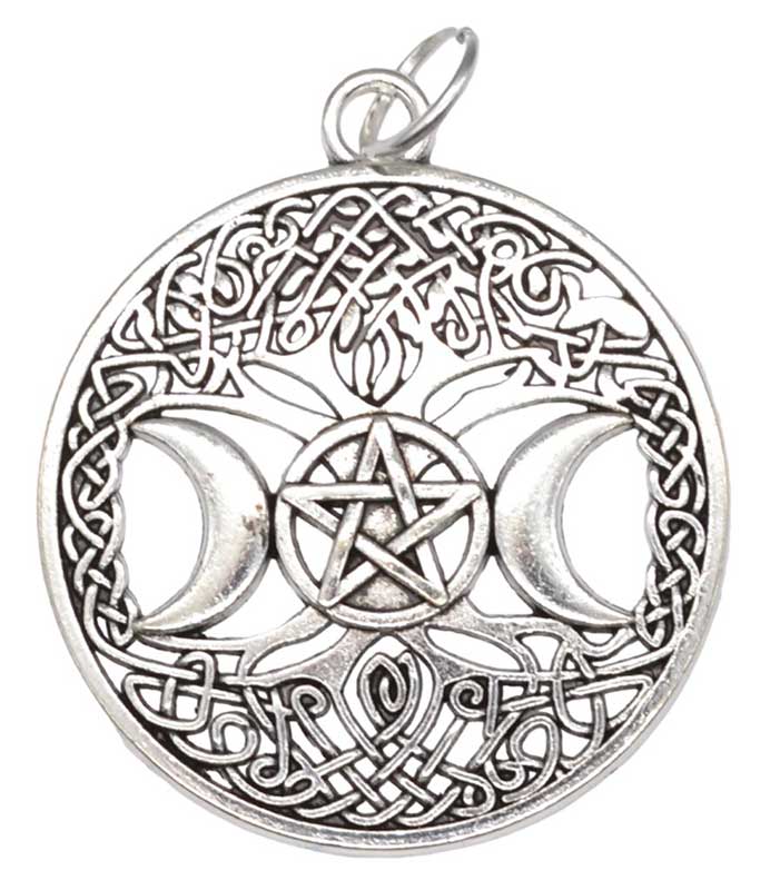 (image for) 1 1/4" Tree of Life Triple Moon Pentagram amulet