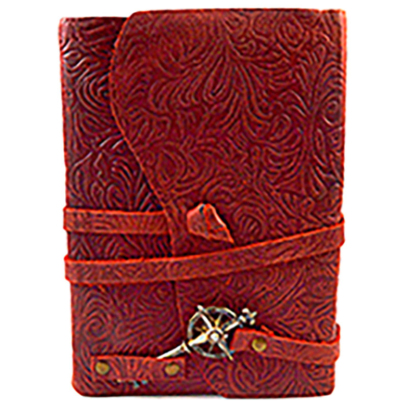 (image for) 5" x 7" Burgundy Embossed leather w/ key & cord - Click Image to Close