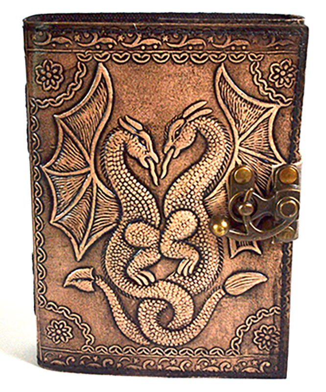 (image for) Double Dragon aged looking paper leather w/ latch - Click Image to Close