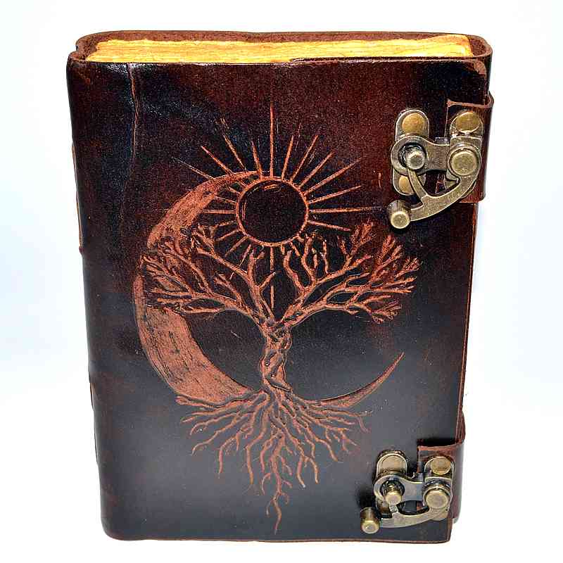 Sun/ Moon/ Tree aged looking paper leather w/ latch (image for) Sun/ Moon/ Tree aged looking paper leather w/ latch