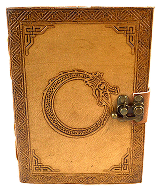 (image for) 5" x 7" Dragon Ring leather blank book w/ latch - Click Image to Close