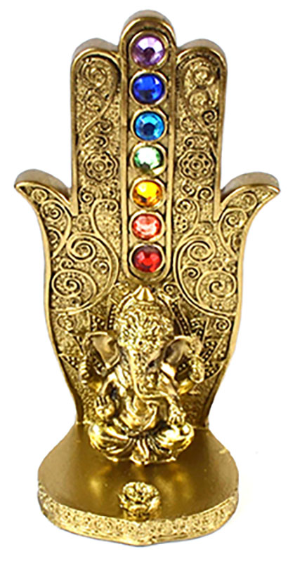 (image for) 5 15/16" gold Ganesha Chakra Hand incense burner - Click Image to Close