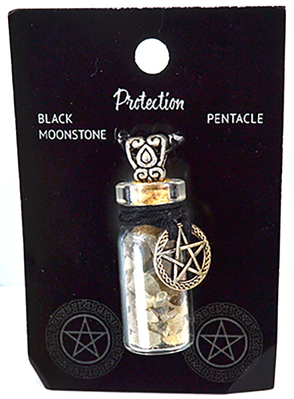 Black Moonstone Chips in Bottle with Pentagram necklace (image for) Black Moonstone Chips in Bottle with Pentagram necklace